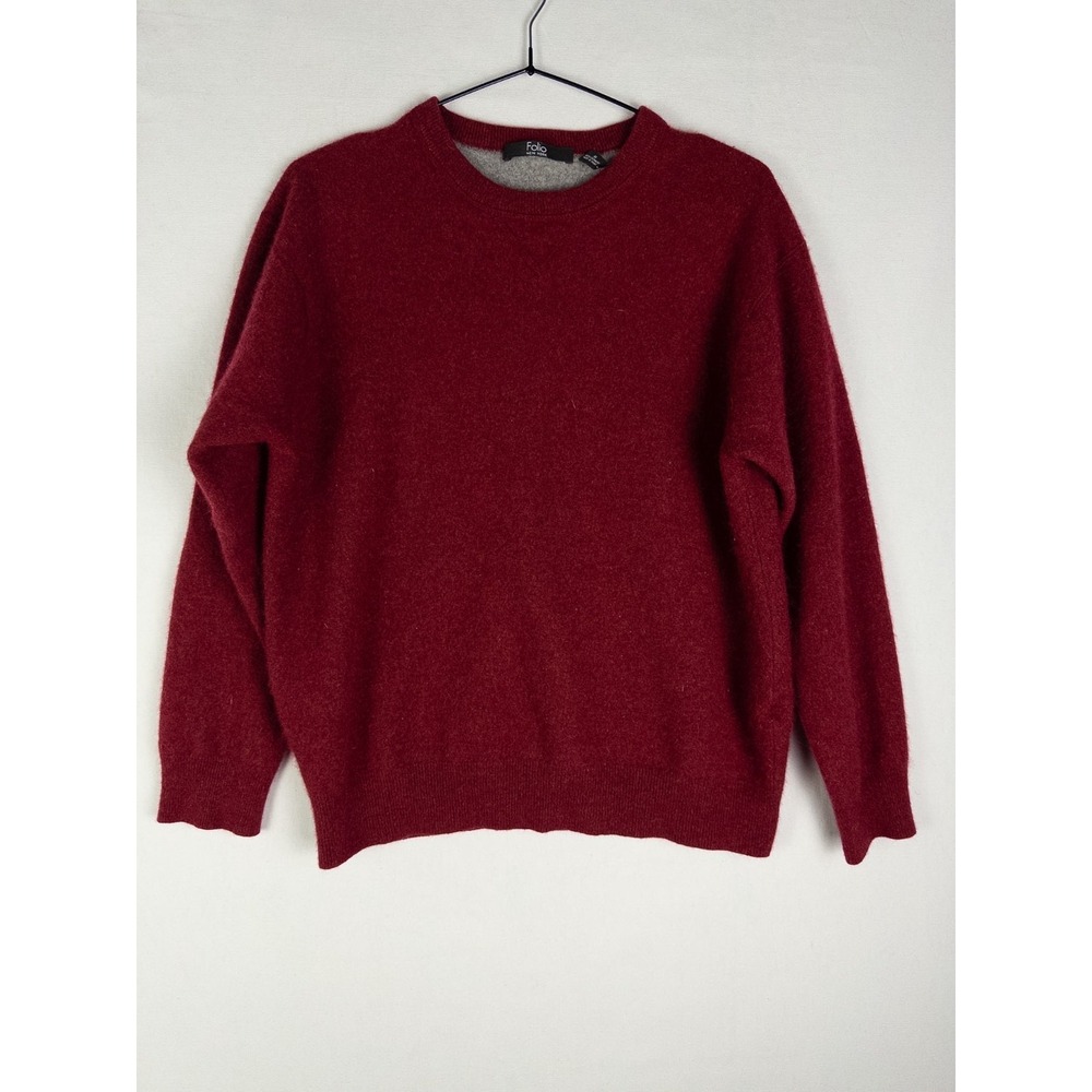 Folio New York Cashmere Pullover Sweater Womens XL Red Knit Solid Casual